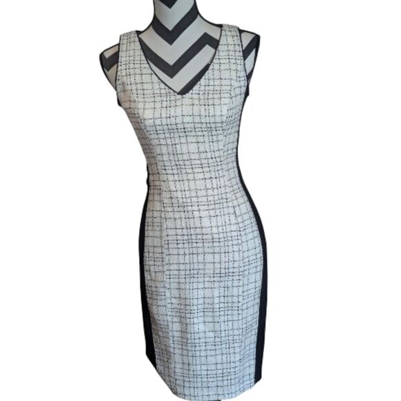 White House Black Market Tweed Sheath Dress Black White Plaid Sz 00 Petite - Picture 1 of 6